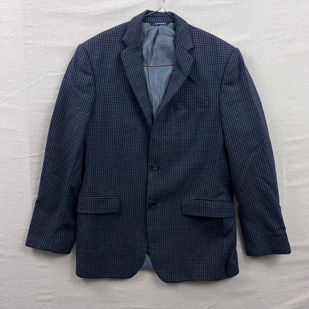 Ralph Lauren Sport Coat 37R Navy Blue Checkered Wool Blazer Made in Canada